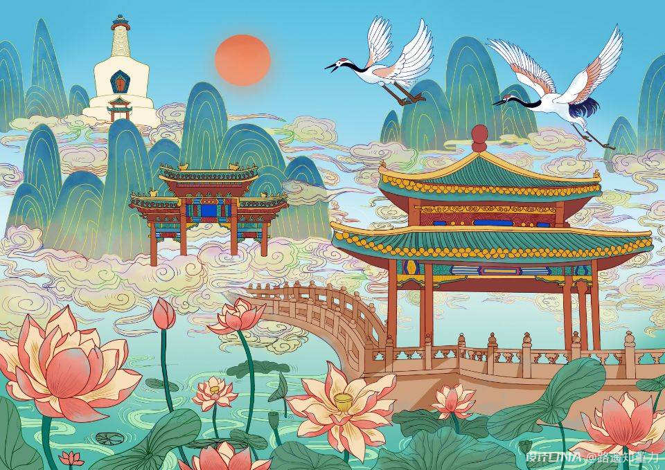 北京北海白塔国潮画作 图1