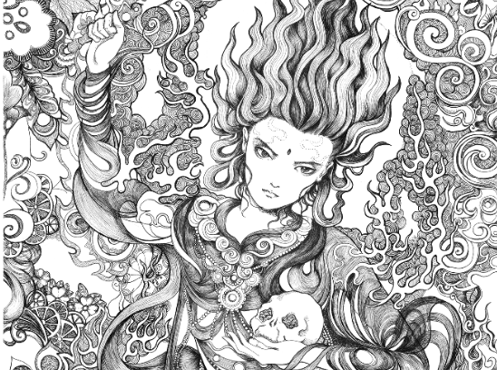 黑白线描原创插画 