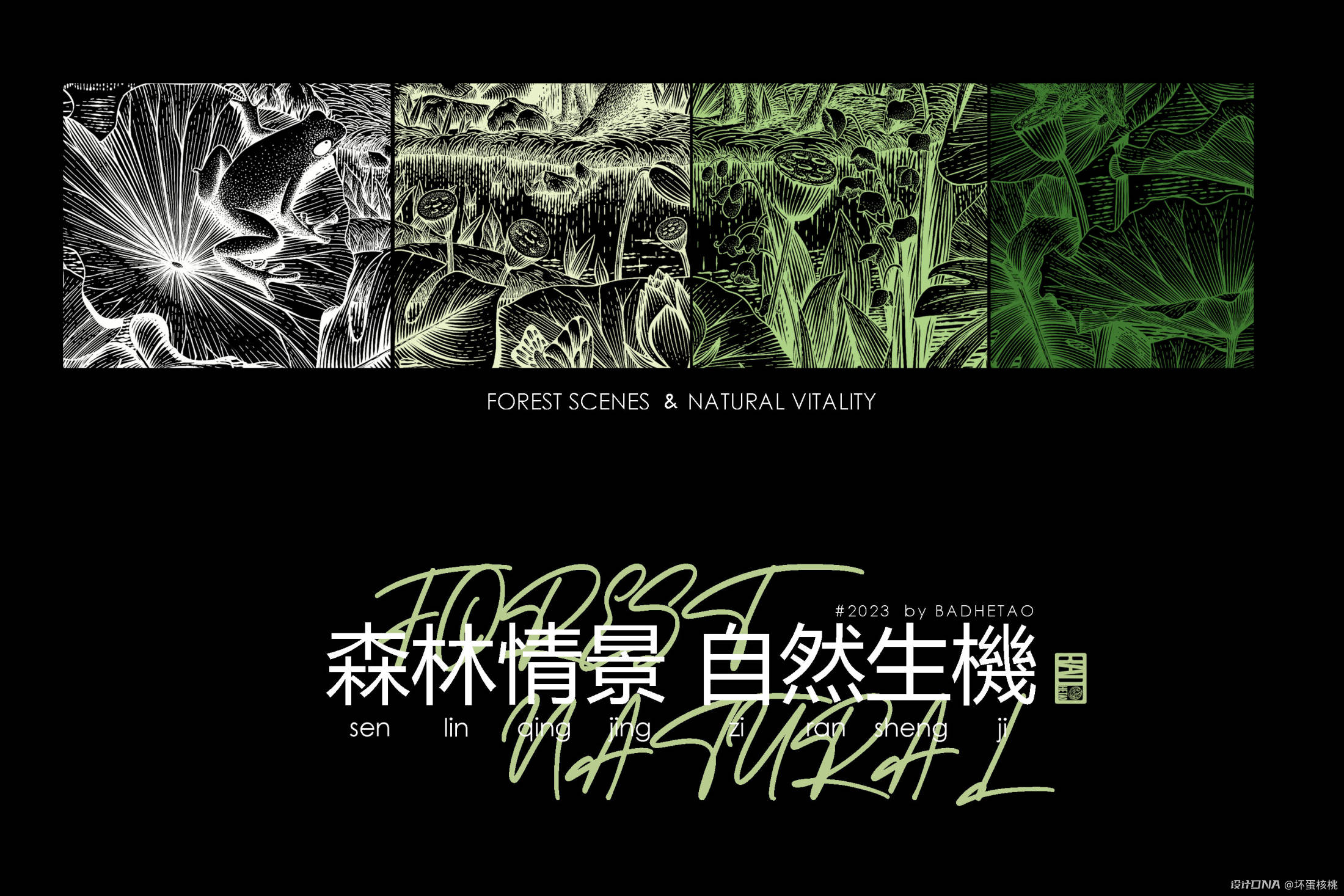 森林情景 自然生机|钢笔画风格包装插画 图1