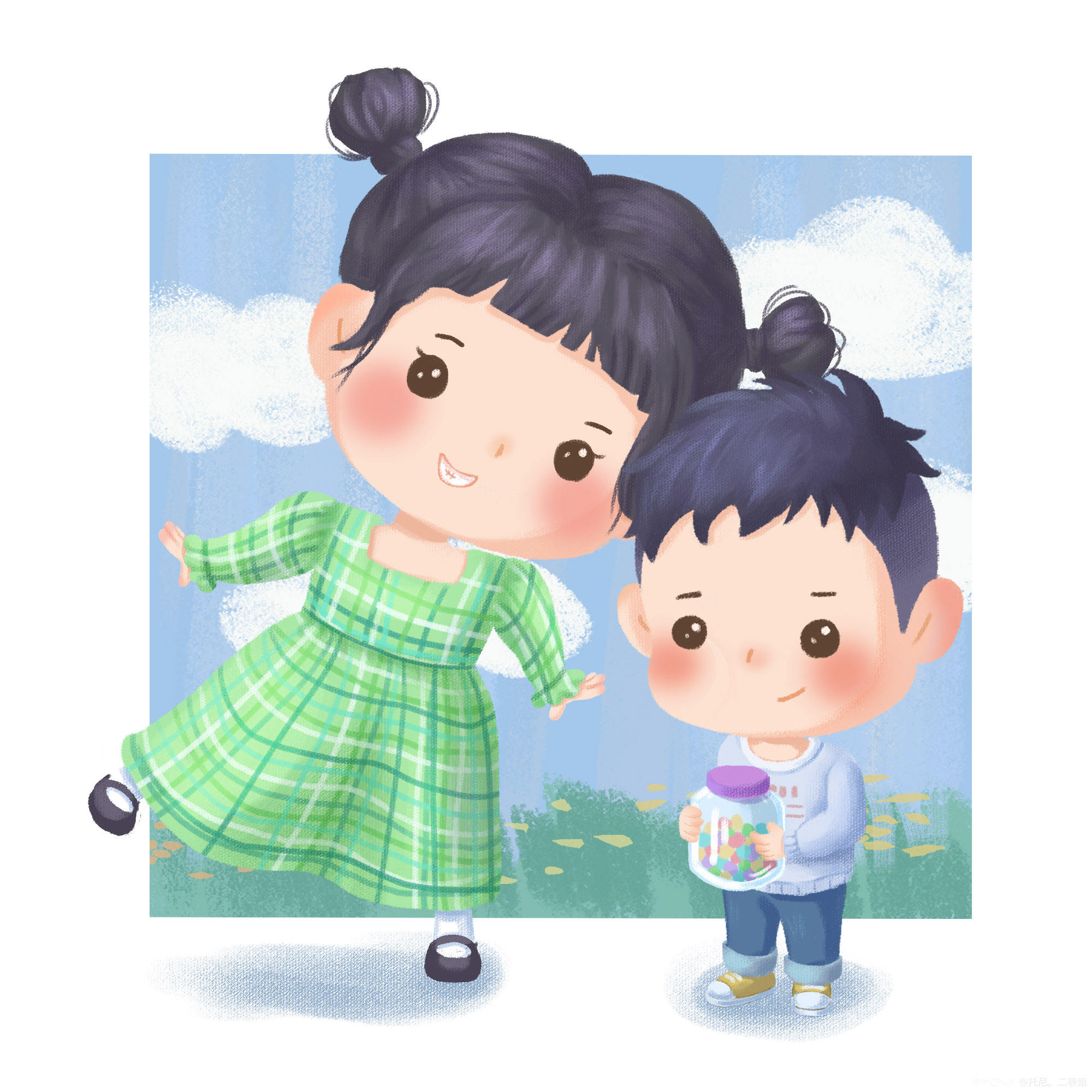 姐弟俩|插画|儿童插画|5Axin - 原创作品 - 站酷 (ZCOOL)