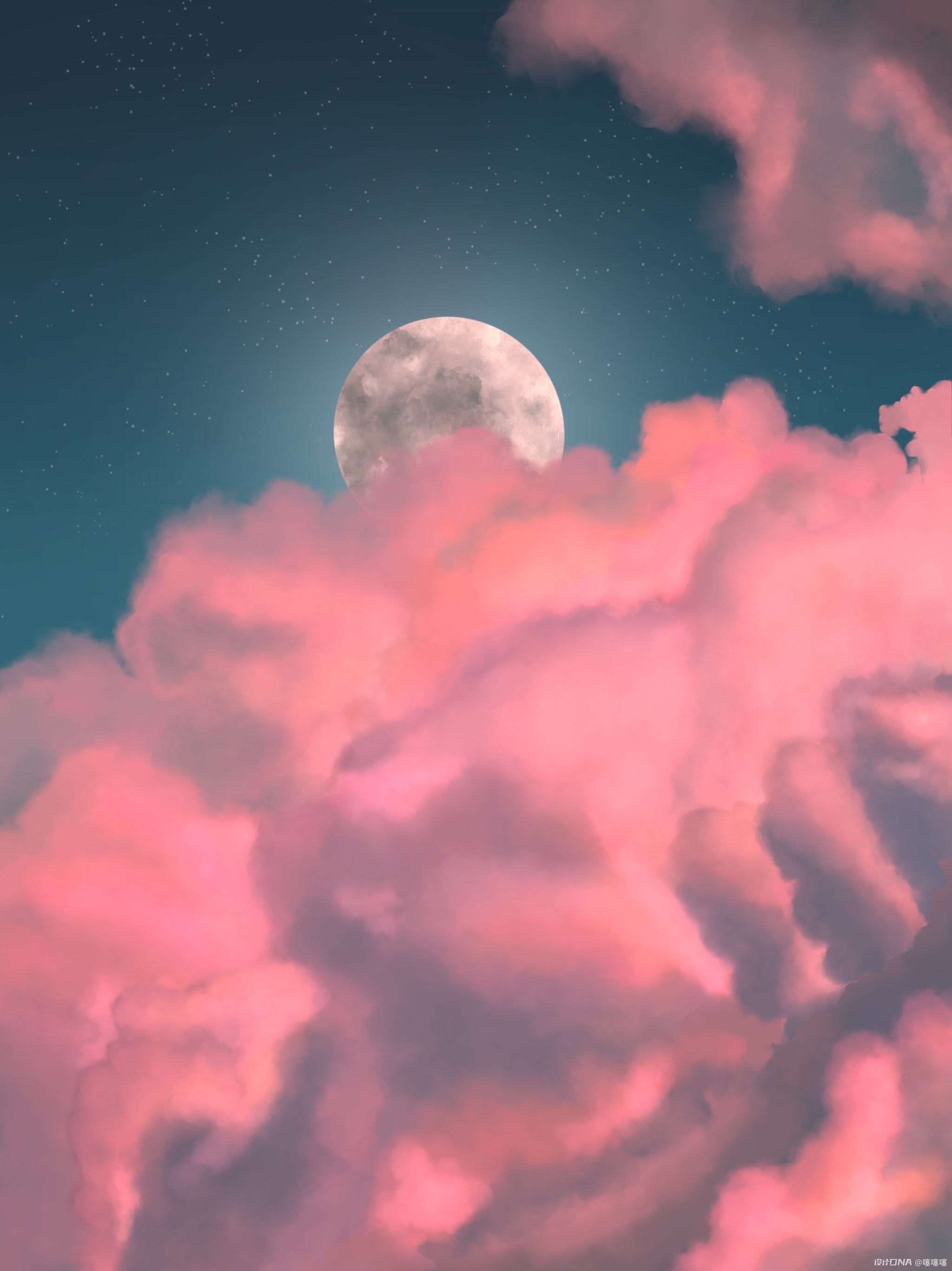 海边多云的天空云美景大海手绘背景插画图片-千库网