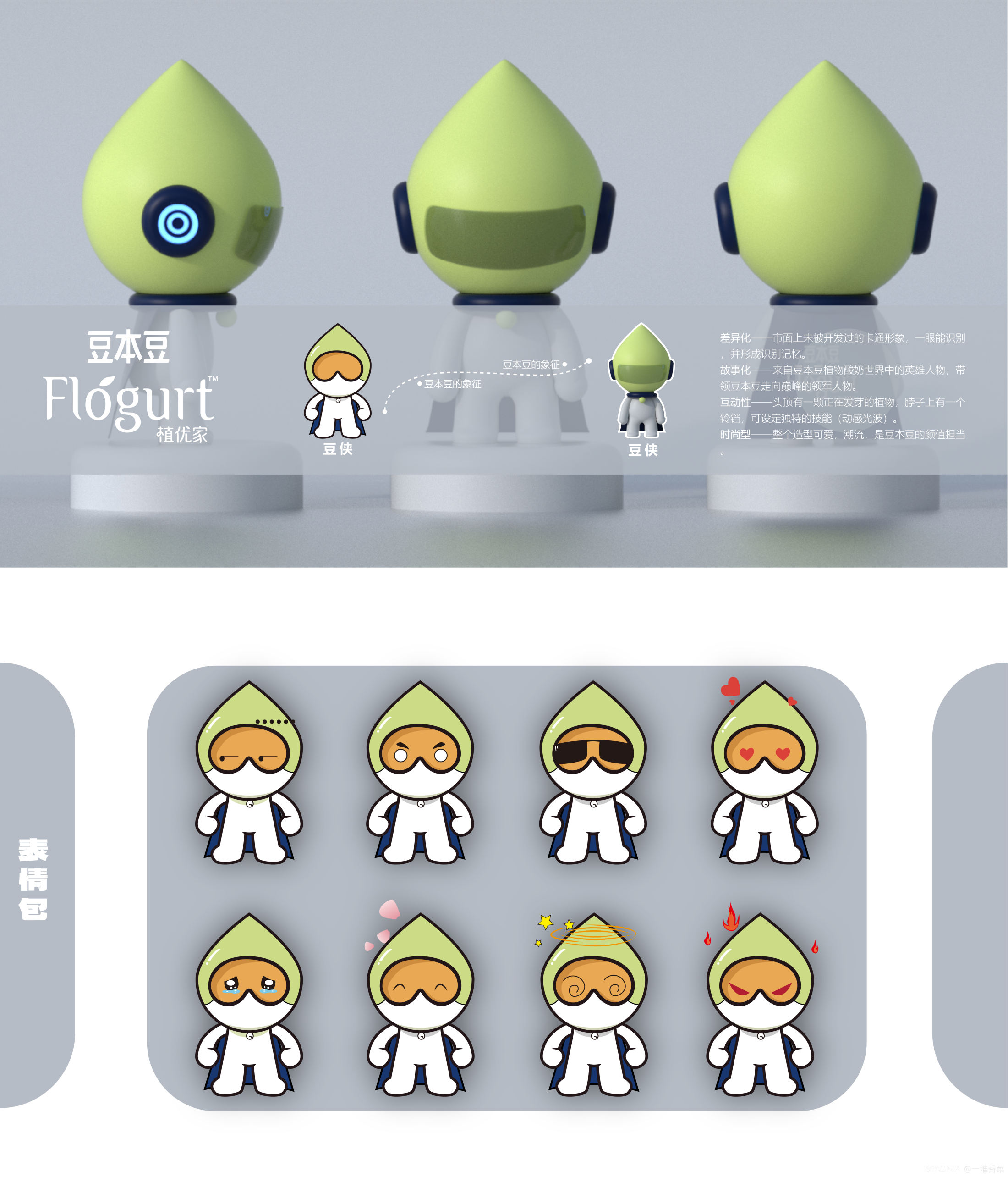 豆本豆植物酸奶品牌IP设计——豆侠 图1