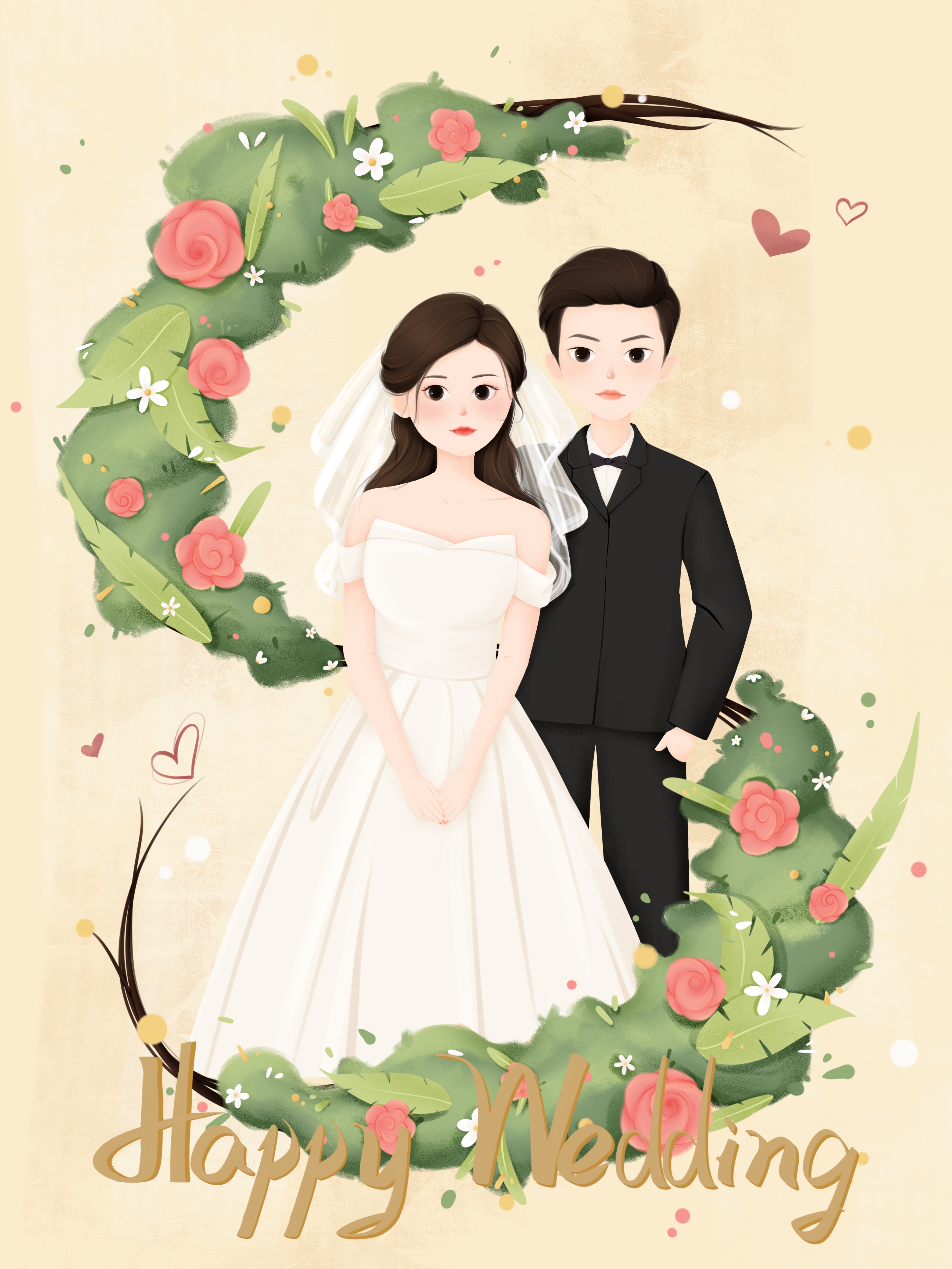 情侣婚纱插画 图1