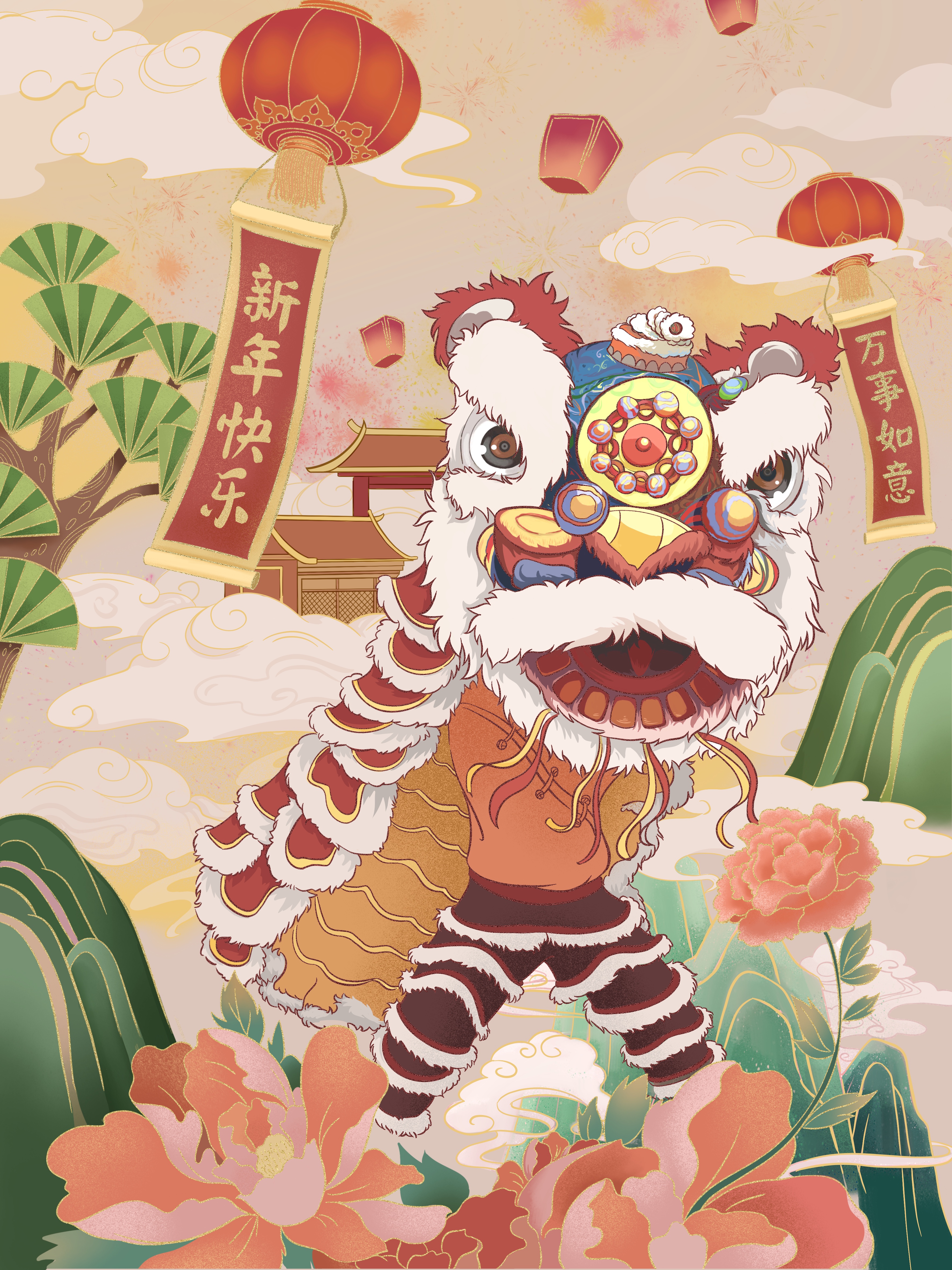 新年舞狮插画 图1