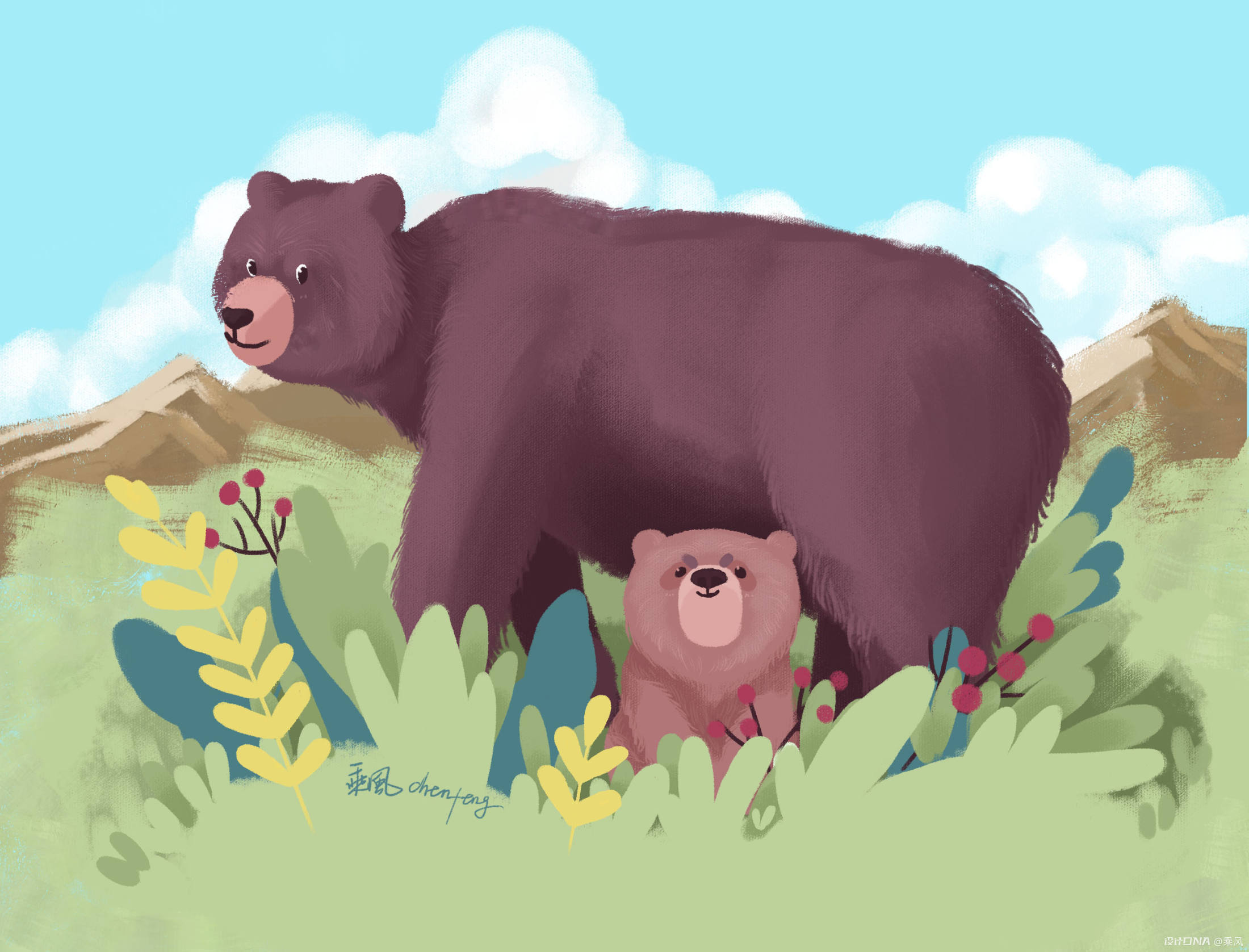 懒熊妈妈和懒熊宝宝--简笔画大全